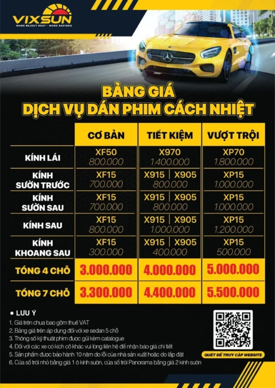 Địa chỉ dán phim cách nhiệt Thủ Đức - Hệ thống TNB Auto 10 Bảng giá dán phim cách nhiệt Vixsun tại Thủ Đức