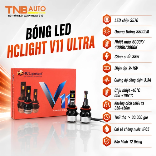 BÓNG LED HCLIGHT V11 ULTRA CÔNG SUẤT KÉP 12V-40W_3 MÀU 1 BÓNG LED HCLIGHT V11 ULTRA