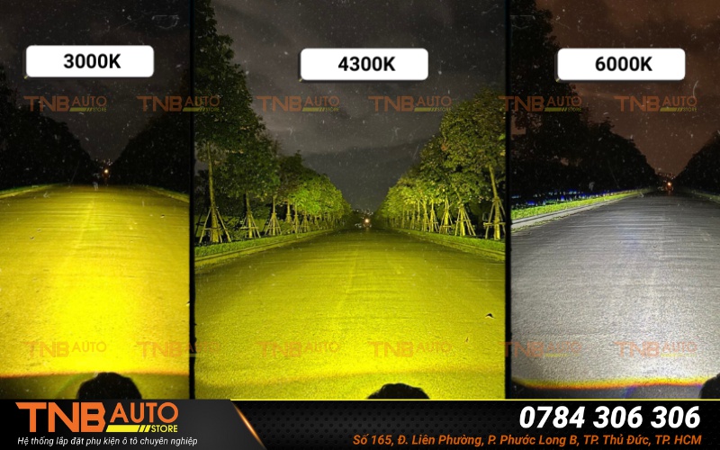 Bi led gầm G1 3 inches hỗ trợ 3 chế độ ánh sáng 3000K (vàng đậm), 4300K (vàng nắng), 6000K (trắng xanh)