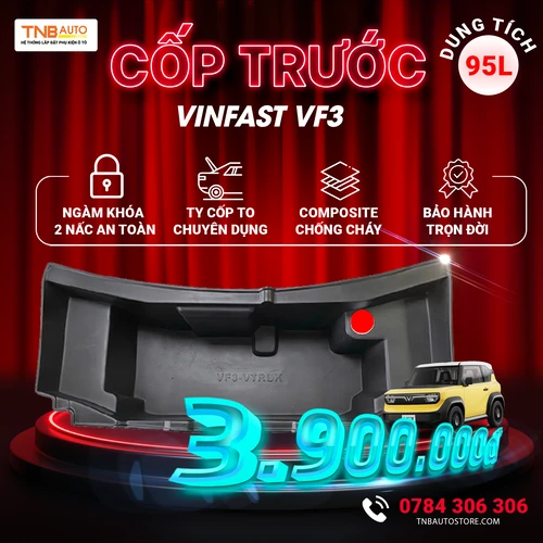 Cốp trước Vinfast VF3 mở cơ, dung tích 95 lít, thiết kế vừa form xe VF3