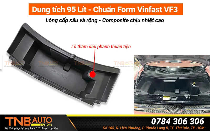 Cốp trước Vinfast VF3 dung tích 95L - Mở cơ, tích hợp ngàm khóa an toàn 30 Dung tích cốp lớn 95 lít, có thể chứa được các vật dụng to