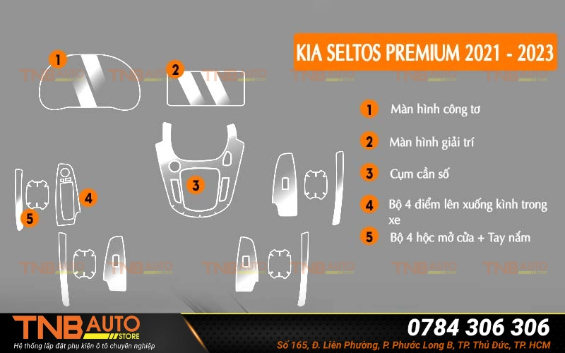 Dán PPF KIA Seltos cao cấp, giá tốt nhất 13 Những vị trí dán PPF nội thất KIA Seltos