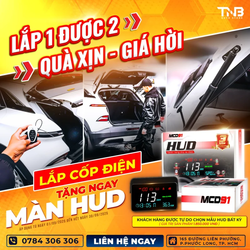 LẮP 1 ĐƯỢC 2 – QUÀ XỊN, GIÁ HỜI TẠI TNB AUTO 3 Độ cốp điện cho xe điện VinFast nhận ngay màn hình HUD cao cấp