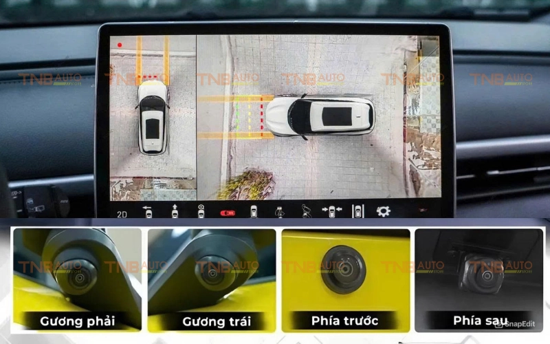 Lắp camera 360 xe Vinfast Limo Green giá rẻ TPHCM 12 Hiển thị hình ảnh đồng thời 4 hướng: trước, sau, hai bên hông, loại bỏ hoàn toàn điểm mù