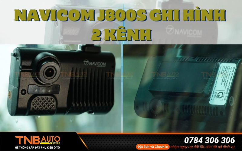 Điểm nổi bật của cam hành trình Navicom J800S là khả năng ghi hình đồng thời hai kênh với độ phân giải Full HD 1080P sắc nét