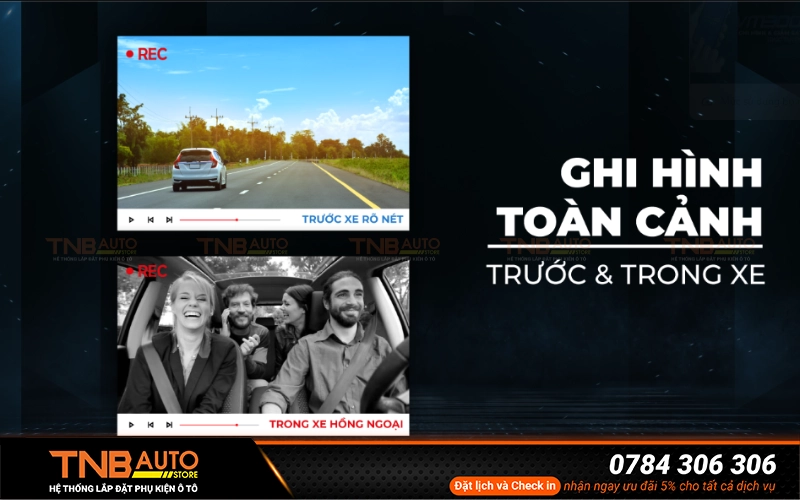 Camera hành trình VIETMAP VM300 ghi hình kép toàn cảnh cả bên ngoài lẫn trong xe