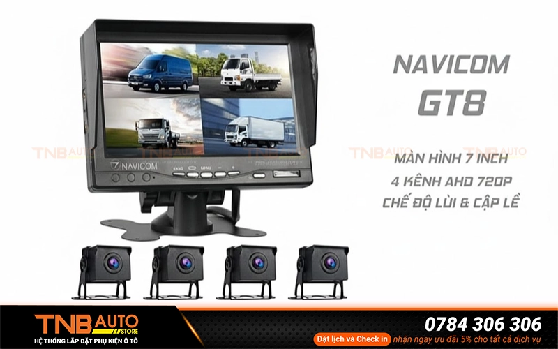 Camera hành trình xe tải Navicom GT8 được thiết kế chuyên dụng cho xe tải, xe ben, xe đầu kéo với khả năng ghi hình đồng thời 4 kênh