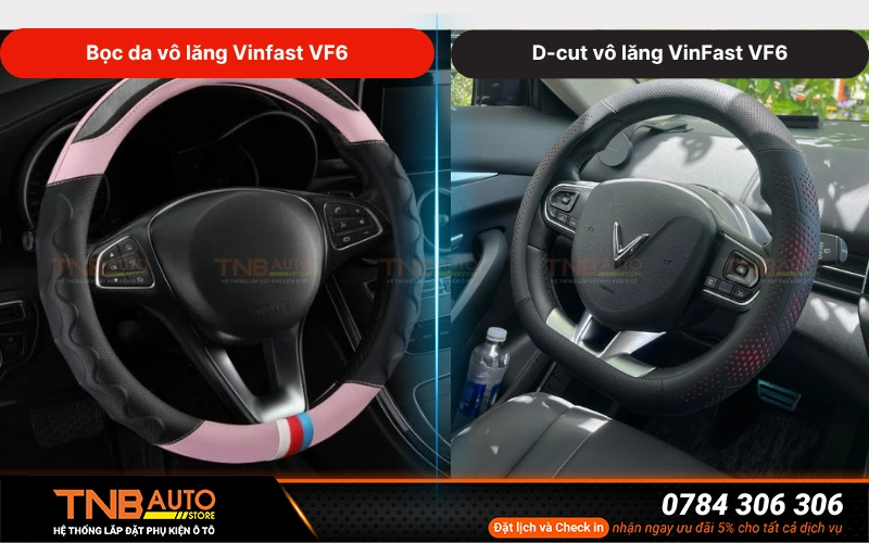 So sánh bọc da vô lăng và D-cut vô lăng VinFast VF6