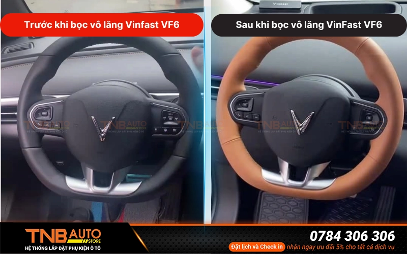 Vinfast VF6 trước và sau khi bọc vô lăng