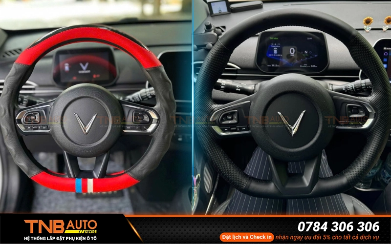 Bọc vô lăng Vinfast VF5 thể thao, chống bám bẩn 10 Bọc vô lăng VF5 chuyên dụng để cải thiện độ bám, tăng độ êm ái khi cầm lái mà còn mang đến diện mạo mới sang trọng, cá tính hơn cho nội thất xe