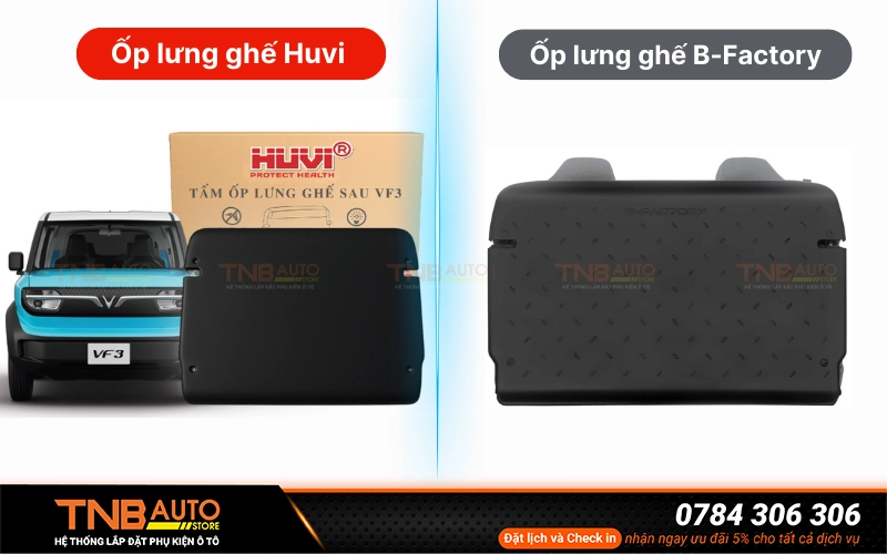 So sánh tấm ốp lưng ghế VF3 Huvi và B-factory 