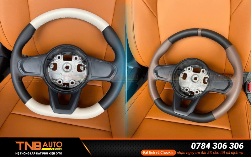 Vô lăng khâu da xe Vinfast Limo Green mang lại cảm giác êm ái, chắc tay và độ bám tốt hơn so với vô lăng nhựa nguyên bản