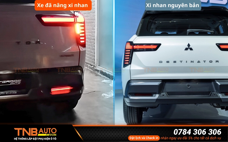 Sau khi nâng cấp LED xi nhan, đuôi xe Mitsubishi Destinator vẫn giữ nguyên thiết kế ngoại thất nguyên bản chỉ có thay đổi là phần đèn xi nhan được mở rộng kích thước lớn hơn