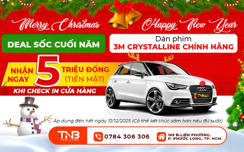 DÁN PHIM 3M CRYSTALLINE CHECK-IN TẶNG NGAY 5 TRIỆU TIỀN MẶT 3 Dán phim cách nhiệt 3M Crystalline full xe tại TNB Auto chỉ cần check in tại cửa hàng nhận ngay 5.000.000 đồng tiền mặt áp dụng cho các dòng xe trừ Vinfast VF3