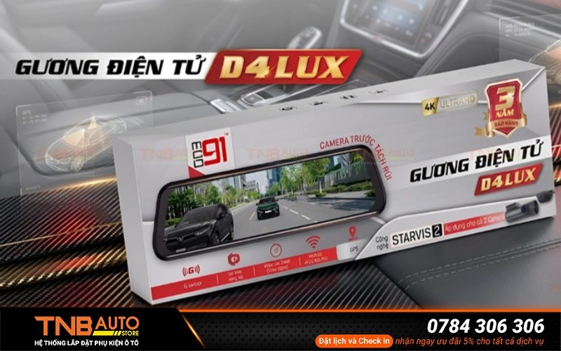 Camera gương điện tử D4LUX là dòng camera hành trình ô tô thay thế gương chiếu hậu thông thường ghi hình đồng thời trước và sau xe