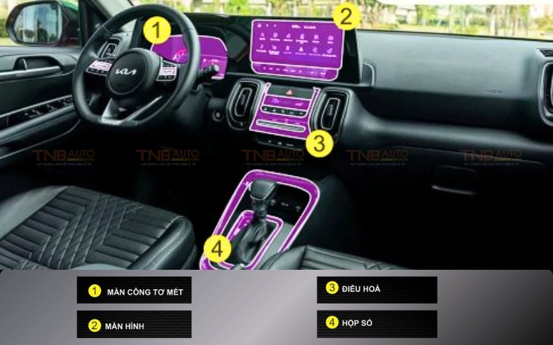 Các vị trí nội thất Kia Sonet cần dán PPF