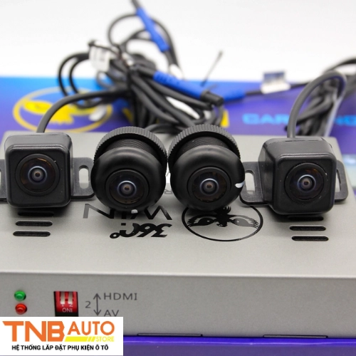 Car dashboard with 360 camera display