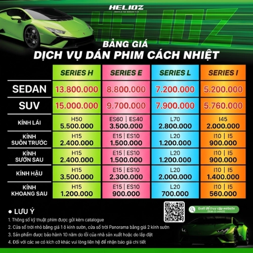 Phim cách nhiệt Helioz bảng giá