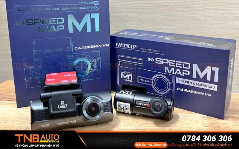 Tổng hợp camera hành trình kết nối wifi tốt nhất 2026 4 Camera hành trình Vietmap SPEEDMAP M1 ghi hình trước và sau xe nổi bật với các tính năng cảnh báo giao thông thông minh