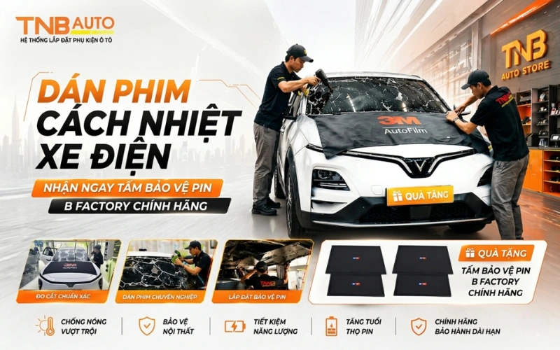 Dán phim cách nhiệt xe điện tại TNB Auto nhận tấm bảo vệ pin B-Factory chính hãng