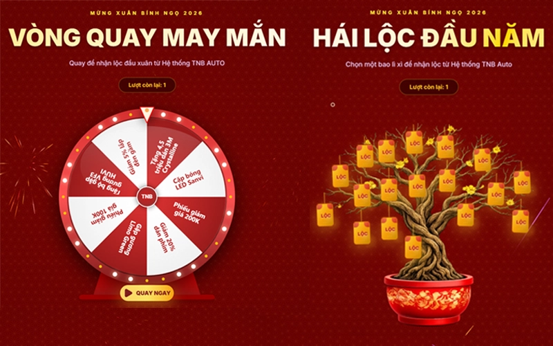 MINI GAME HÁI LỘC ĐẦU NĂM - ĐÃ CHƠI LÀ TRÚNG 3 Quý khách hàng chọn Mini Game “Vòng quay may mắn” hoặc “Hái lộc” để nhận quà