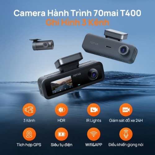 Camera hành trình 70mai T400 2K ghi hình 3 kênh 3 Camera hành trình 70mai T400 2K ghi hình 3 kênh 2