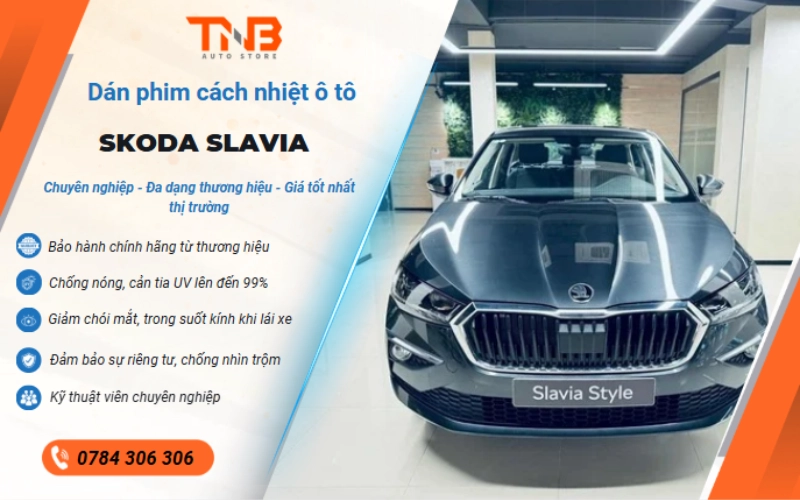 Dán phim cách nhiệt Skoda Slavia giá tốt, bảo hành trọn đời 1 Dán phim cách nhiệt cho Skoda Slavia là phụ kiện cần thiết giảm nhiệt không gian xe, hạn chế tia UV gây hại, bảo vệ nội thất và nhiều lợi ích khác
