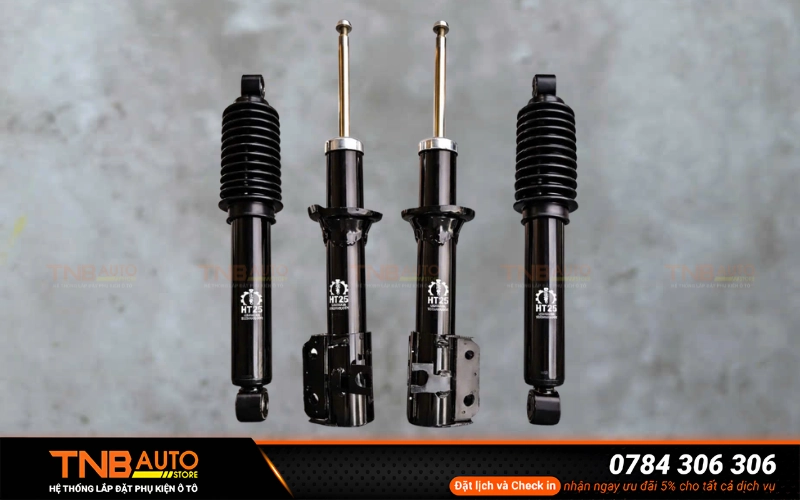 Phuộc HT25 Basic trước, sau là dòng giảm xóc sử dụng công nghệ ống đôi hiện đại hấp thụ dao động và kiểm soát độ nhún của xe
