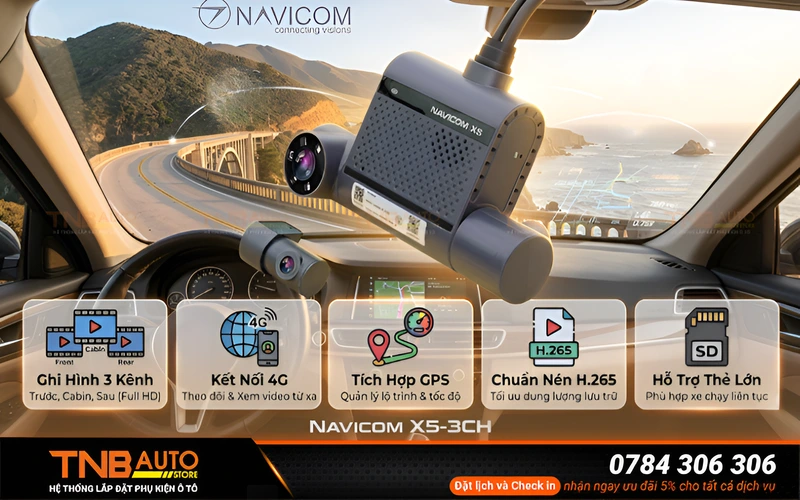Navicom X5-3CH là dòng camera cao cấp phù hợp cho xe dịch vụ và doanh nghiệp vận tải