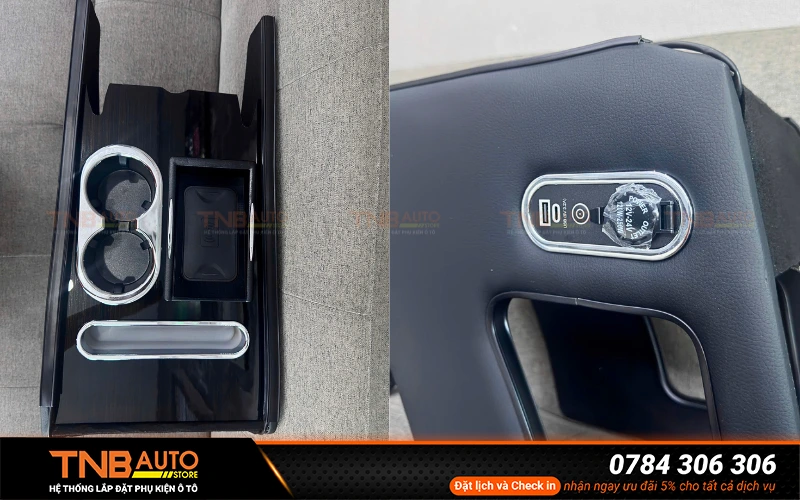 Bệ tỳ tay VF6 cao cấp nhiều tiện ích lắp zin theo xe 9 Bệ tỳ tay VF6 thiết kế thêm khay đựng điện thoại riêng biệt và hộp đựng đồ, bình nước rộng rãi