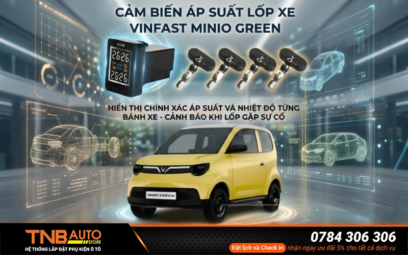 Lắp cảm biến áp suất lốp VinFast Minio Green? Loại nào tốt 8 Cảm biến áp suất lốp cho VinFast Minio Green hiển thị chi tiết thông số áp suất từng bánh xe theo thời gian thực cảnh báo sớm các tình trạng nguy hiểm như xì hơi, quá áp hay nhiệt độ lốp tăng cao