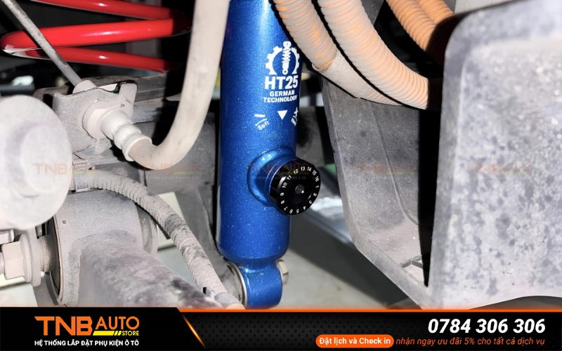 Phuộc Rebound HT25 cho VinFast VF6 tùy chỉnh 16 nấc cứng/mềm cải thiện độ êm ái, tăng độ ổn định và tối ưu cảm giác lái