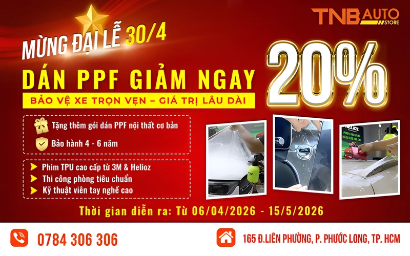 Mừng đại lễ 30.4 TNB Auto ưu đãi giảm 20% dán PF tặng kèm gói PPF nội thất cơ bản