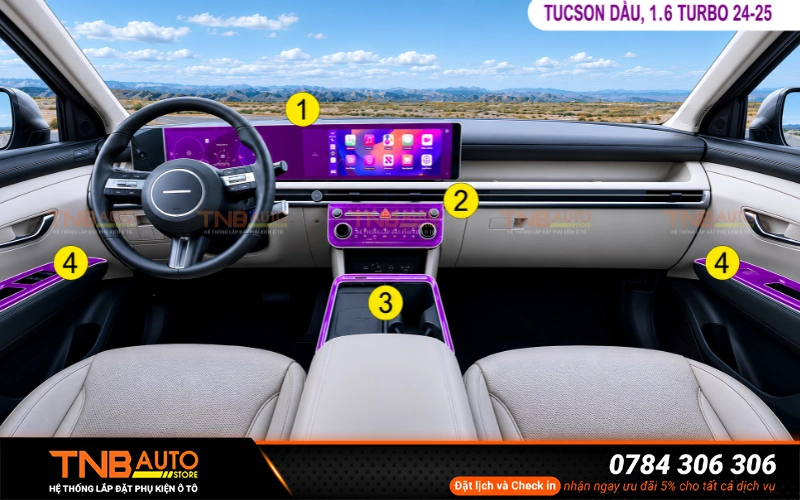 Các vị trí nội thất Hyundai Tucson nên dán PPF
