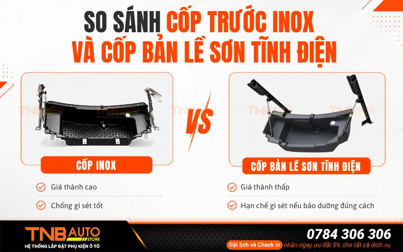 So sánh điểm khác nhau cốp trước với cốp bản lề sơn tĩnh điện cho VF3 