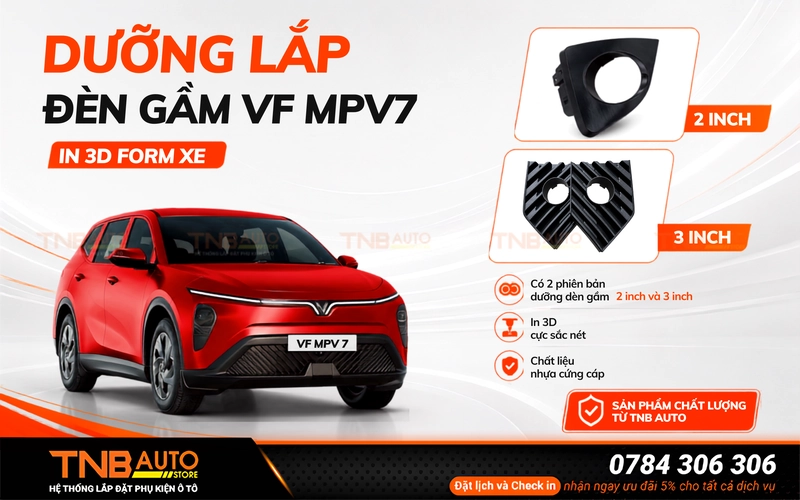 Mặt dưỡng lắp đèn gầm VF MPV7 có hai phiên bản kích thước tương thích với đèn gầm 2 inch và 3 inch