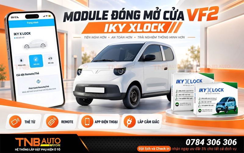 Module mở khóa cửa VF2 không cần chìa cơ IKY XLOCK 15 Module mở khóa cửa VF2 IKY XLOCK là phụ kiện nâng cấp thêm tính năng thao tác mở/khóa cửa bằng remote, thẻ từ và app điều khiển tùy phiên bản không cần sử dụng chìa khóa cơ của xe