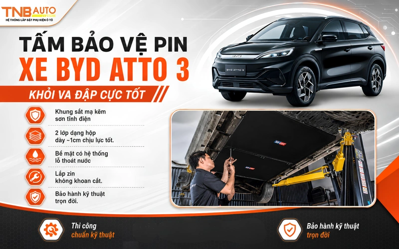 Tấm bảo vệ pin xe BYD Atto 3 khỏi va đập cực tốt 6 Ưu điểm nổi bật của tấm bảo vệ pin xe BYD Atto 3 lắp tại TNB Auto