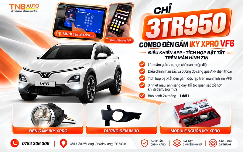 CHỈ 3TR950 COMBO ĐÈN GẦM IKY XPRO VF6 ĐIỀU KHIỂN APP – TÍCH HỢP BẬT TẮT TRÊN MÀN HÌNH ZIN