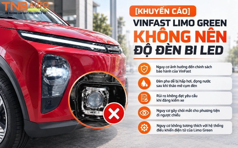 [Khuyến cáo] Vinfast Limo Green không nên độ đèn bi LED